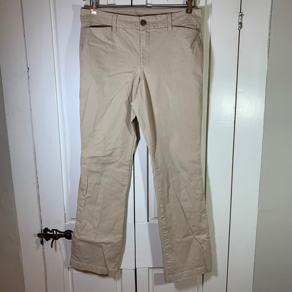 Old Navy Bootcut Khaki Pants Womens 8 Tan Rolled Oats Stretch Chino STAINS - Picture 1 of 8